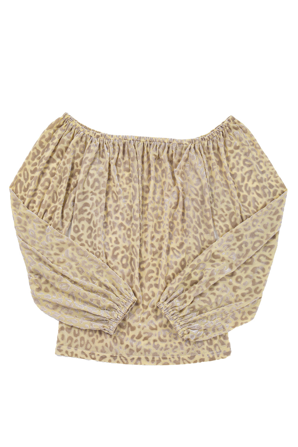 Chemisier beige à manches longues et épaules dénudées en velours léopard dévoré