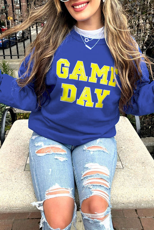 Sweat-shirt à col rond bleu foncé avec imprimé Game Day