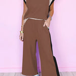 Chestnut Color Block Detail Casual Two-piece Outfit