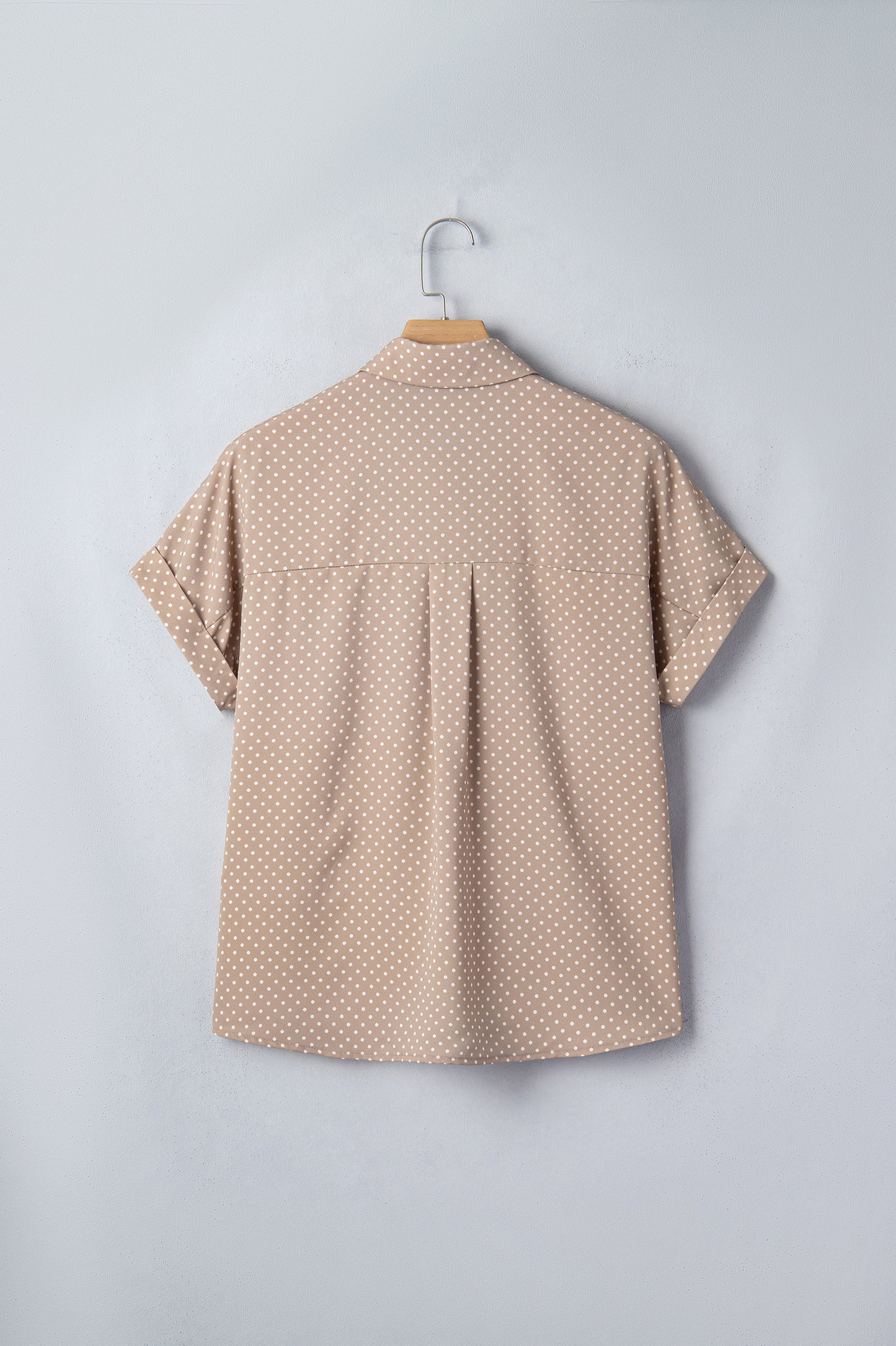Khaki Dotted Print Cuffed Short Sleeve Shirt