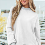 Light Grey Oversize Drop Shoulder Reversible Mock Neck Sweatshirt