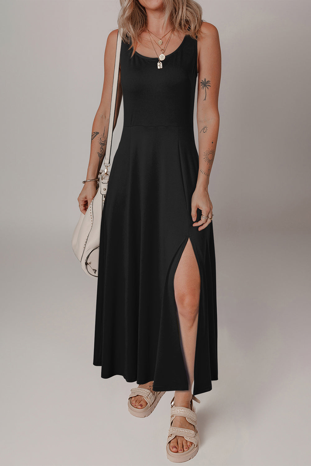 accessories for black cocktail dress Florentina Thigh Split Maxi Dress Black main image 1