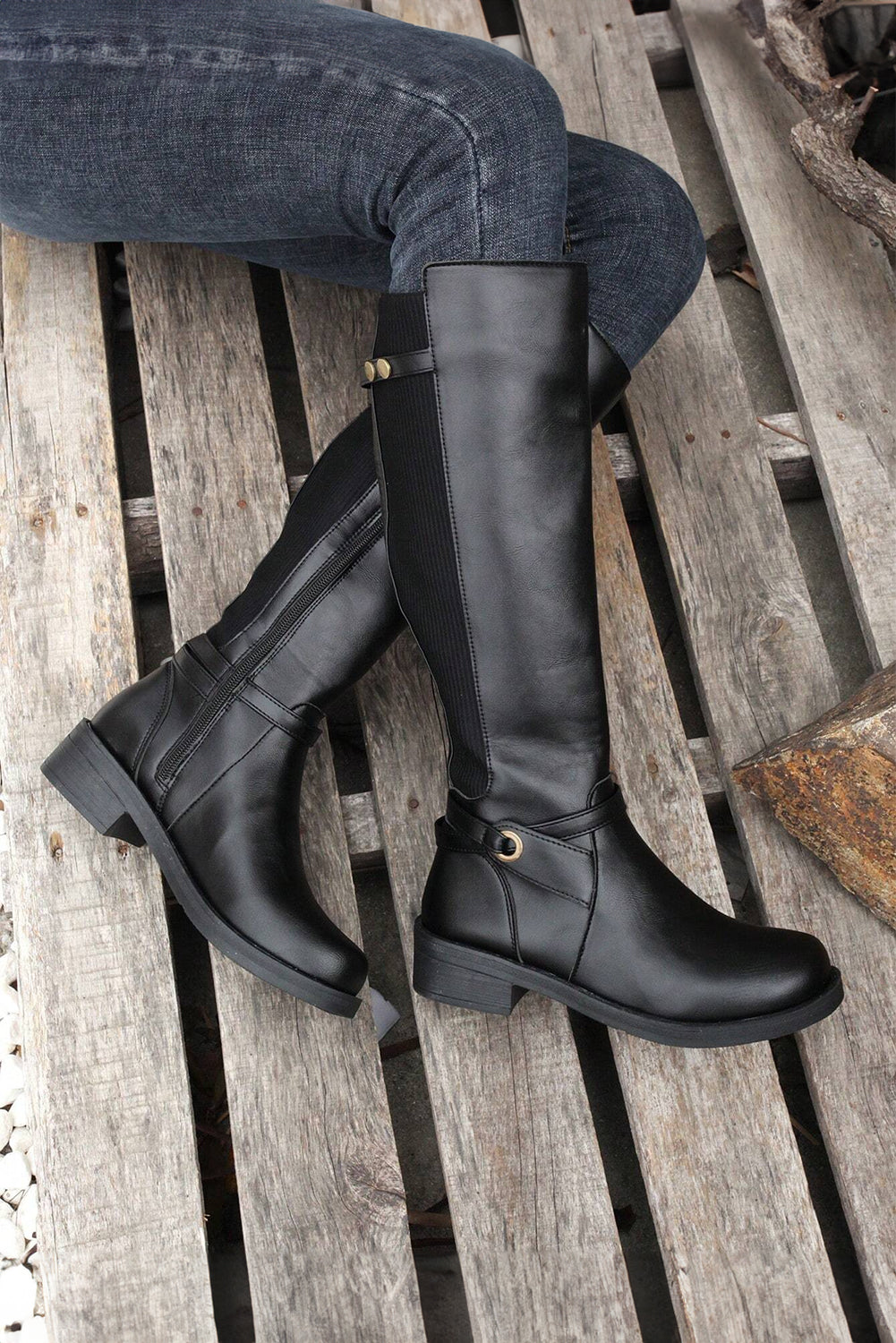 Black Side Zipper Knee High Chunky Low Heel Boots – HannaBanna Clothing Black Side Zipper Knee High Chunky Low Heel Boots – HannaBanna Clothing