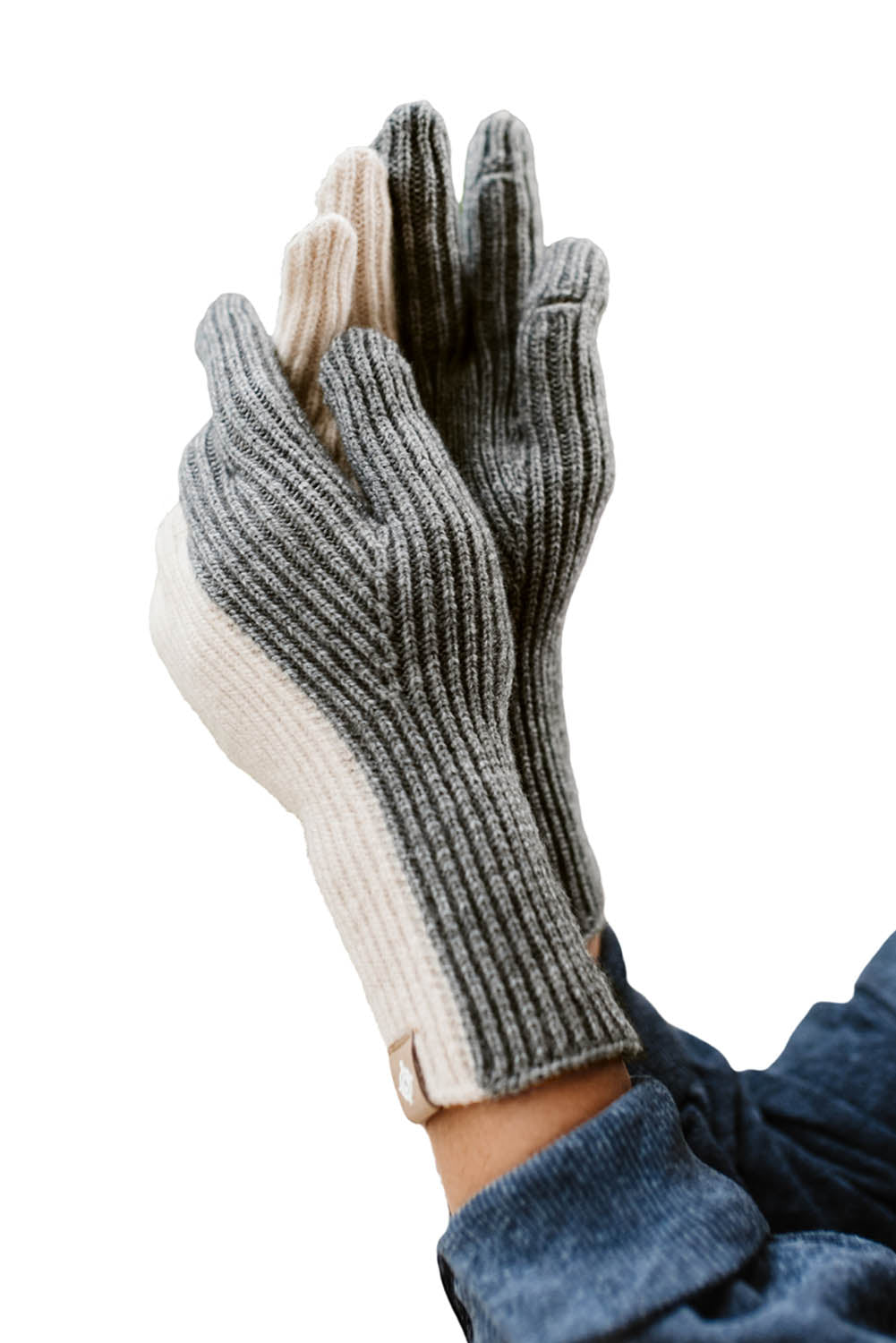 Gray Color Block Knitted Touch Screen Gloves