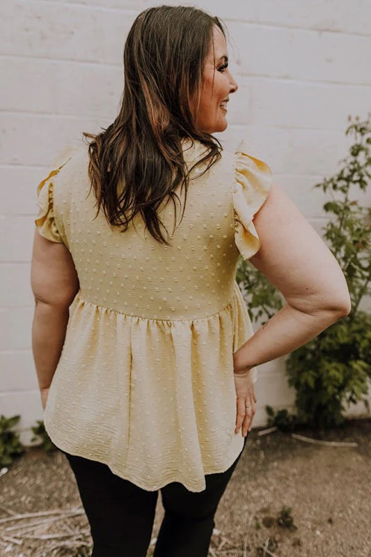 Haut babydoll grande taille en polaire dorée avec bordure en dentelle à pois et col fendu