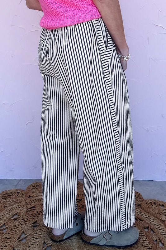 Black Stripe Wide Leg Casual Pants