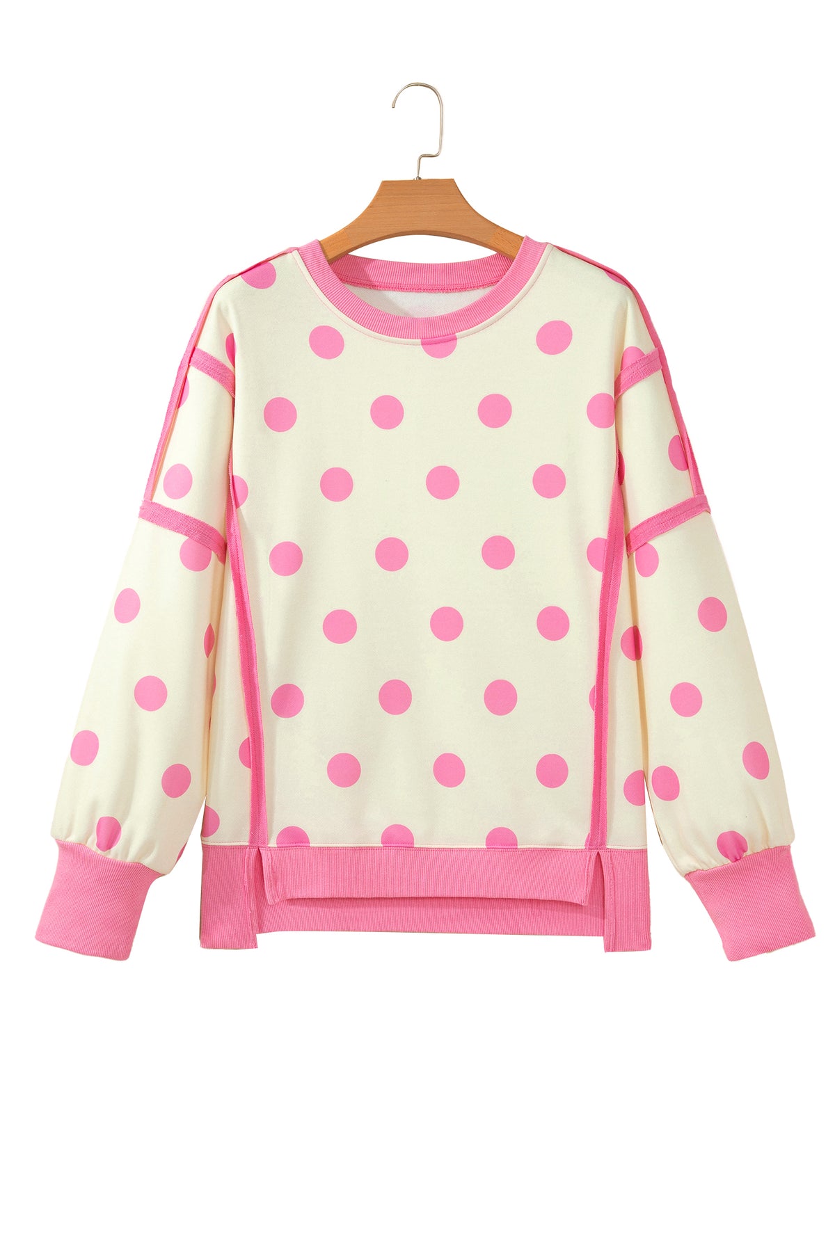 Yellow Polka Dot Contrast Patchwork Round Neck Baggy Sweatshirt
