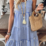 Sky Blue Stripe U Neck Sleeveless Loose Fit Mini Dress
