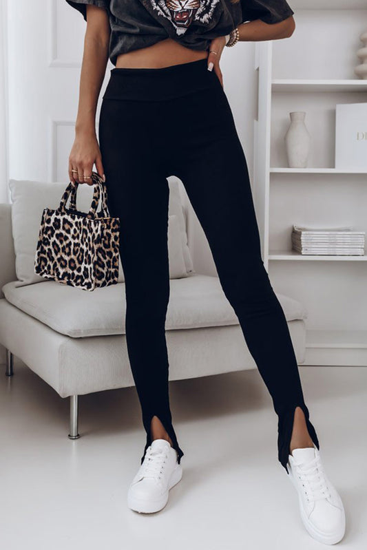 Leggings con abertura y cintura alta de punto acanalado