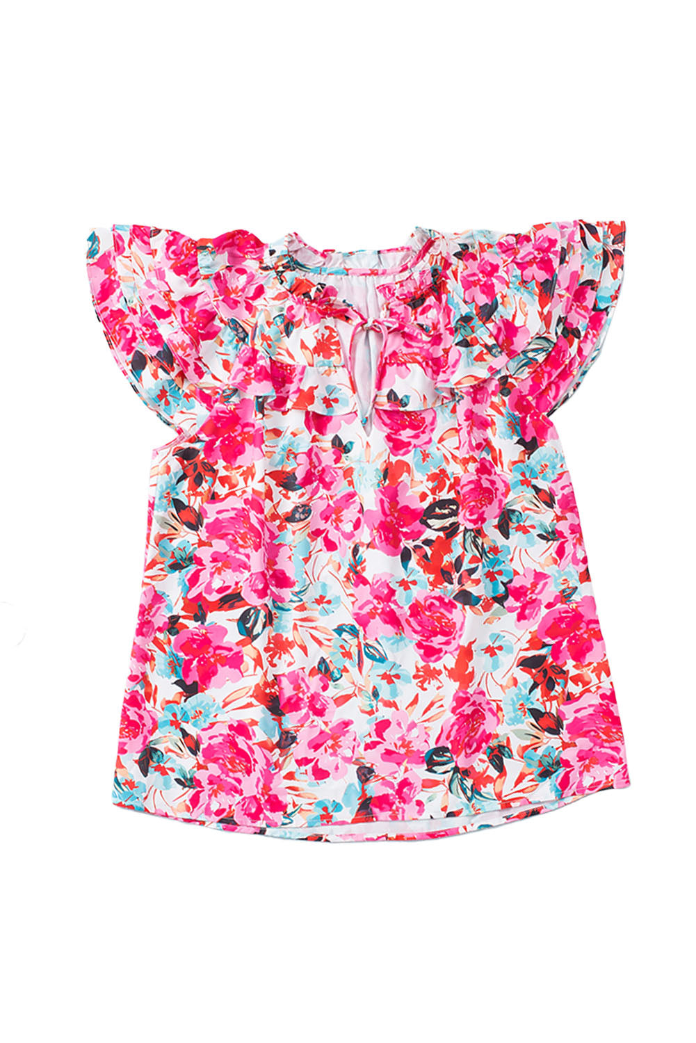 Blusa con estampado floral y mangas acampanadas con volantes