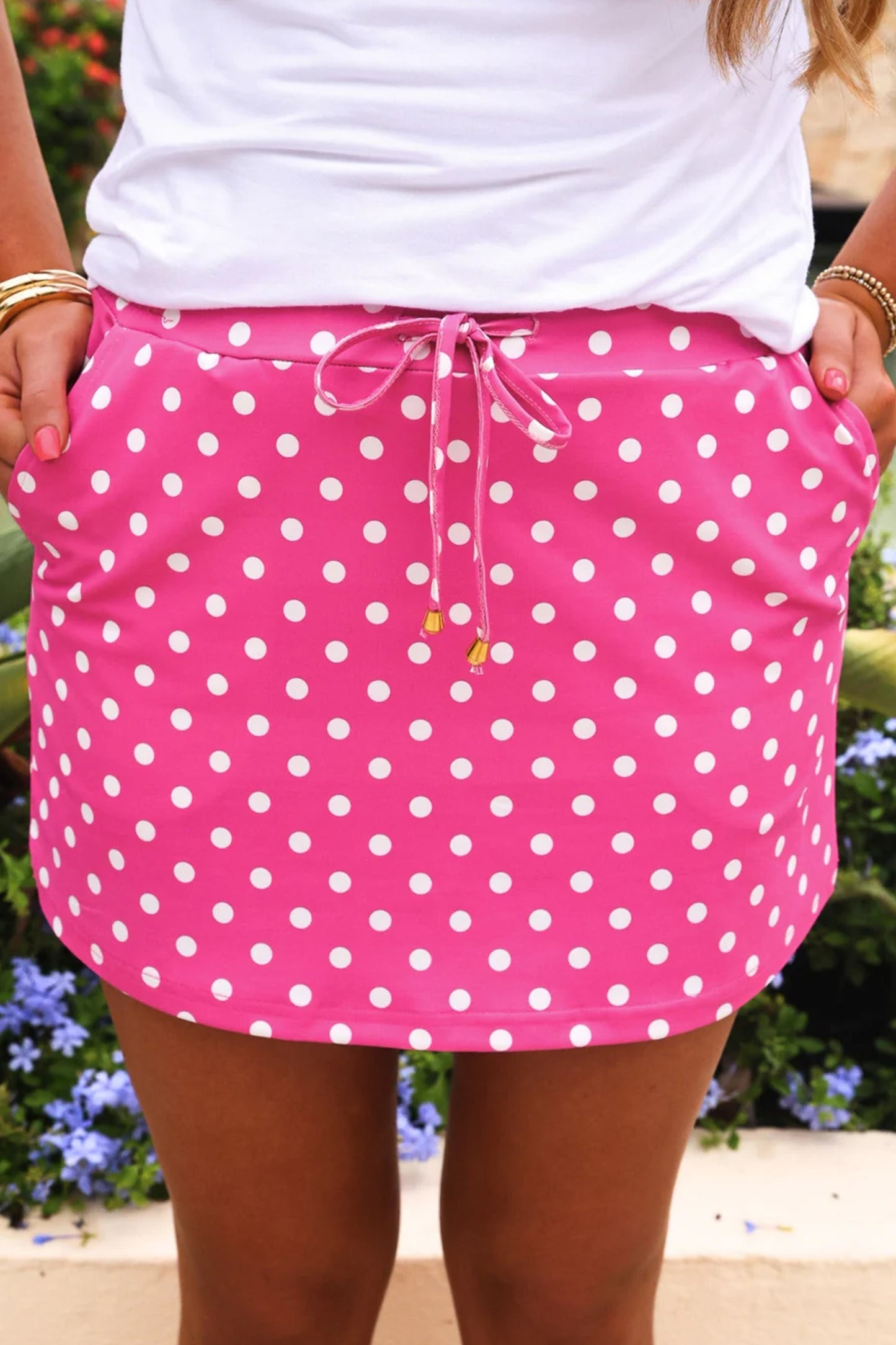 Black Polka Dot Drawstring Casual Mini Skort