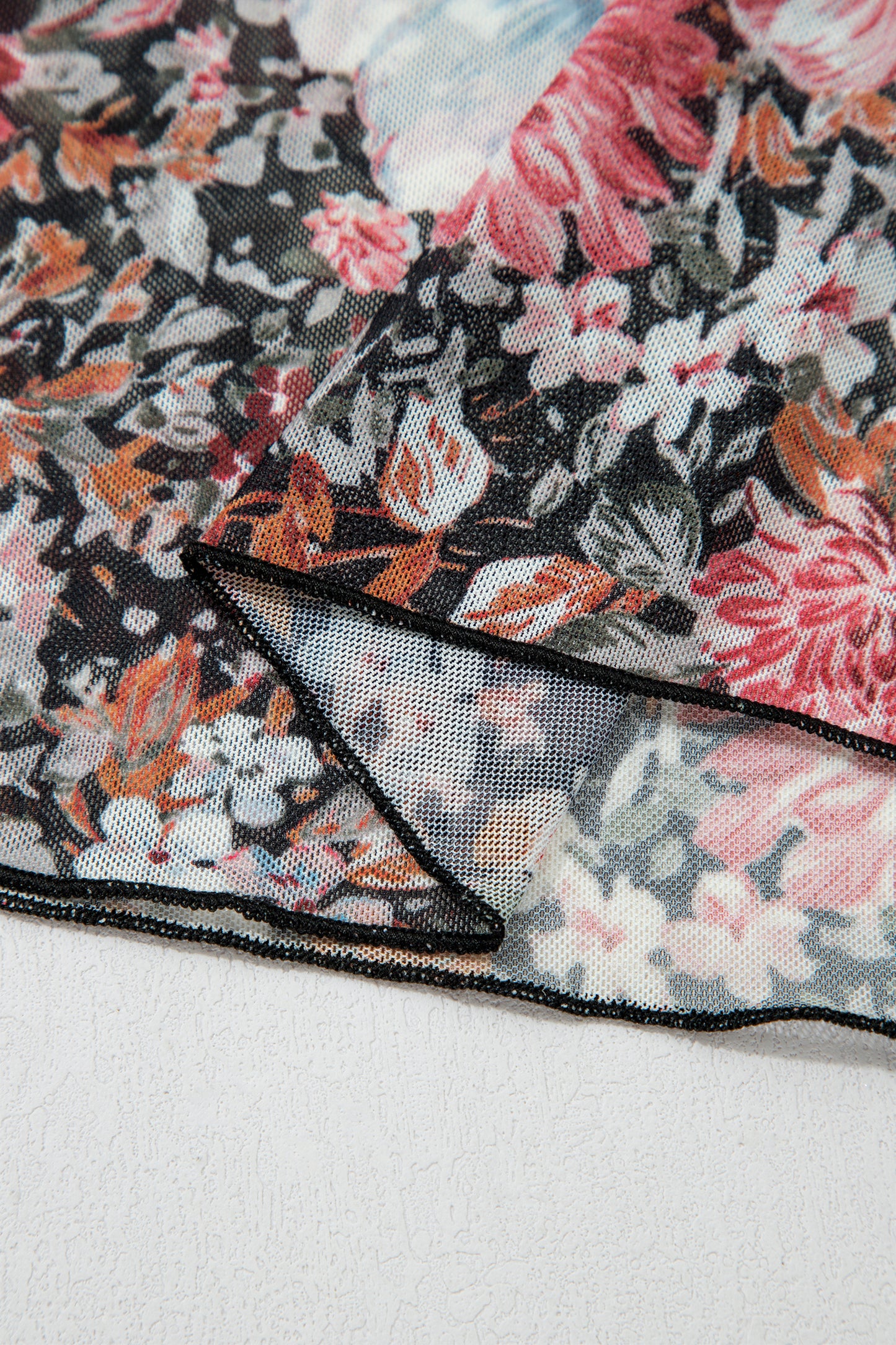 Brown Floral Printed Mesh Short Sleeve Top