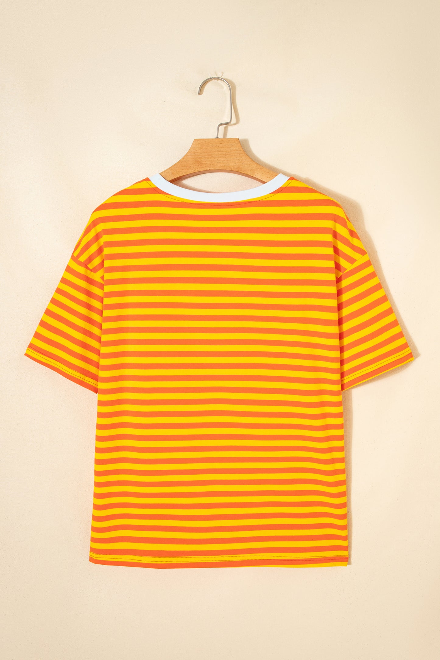 Sky Blue Stripe Contrast Crew Neck Drop Shoulder Loose Tee