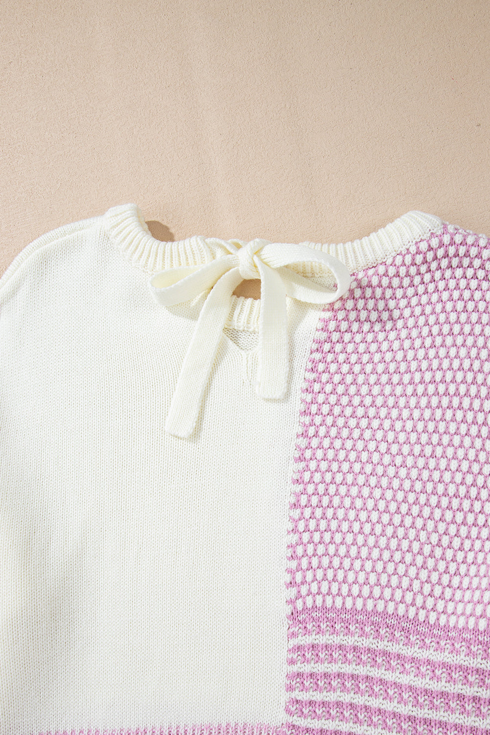 Bonbon Neutral Colorblock Tie Back Sweater