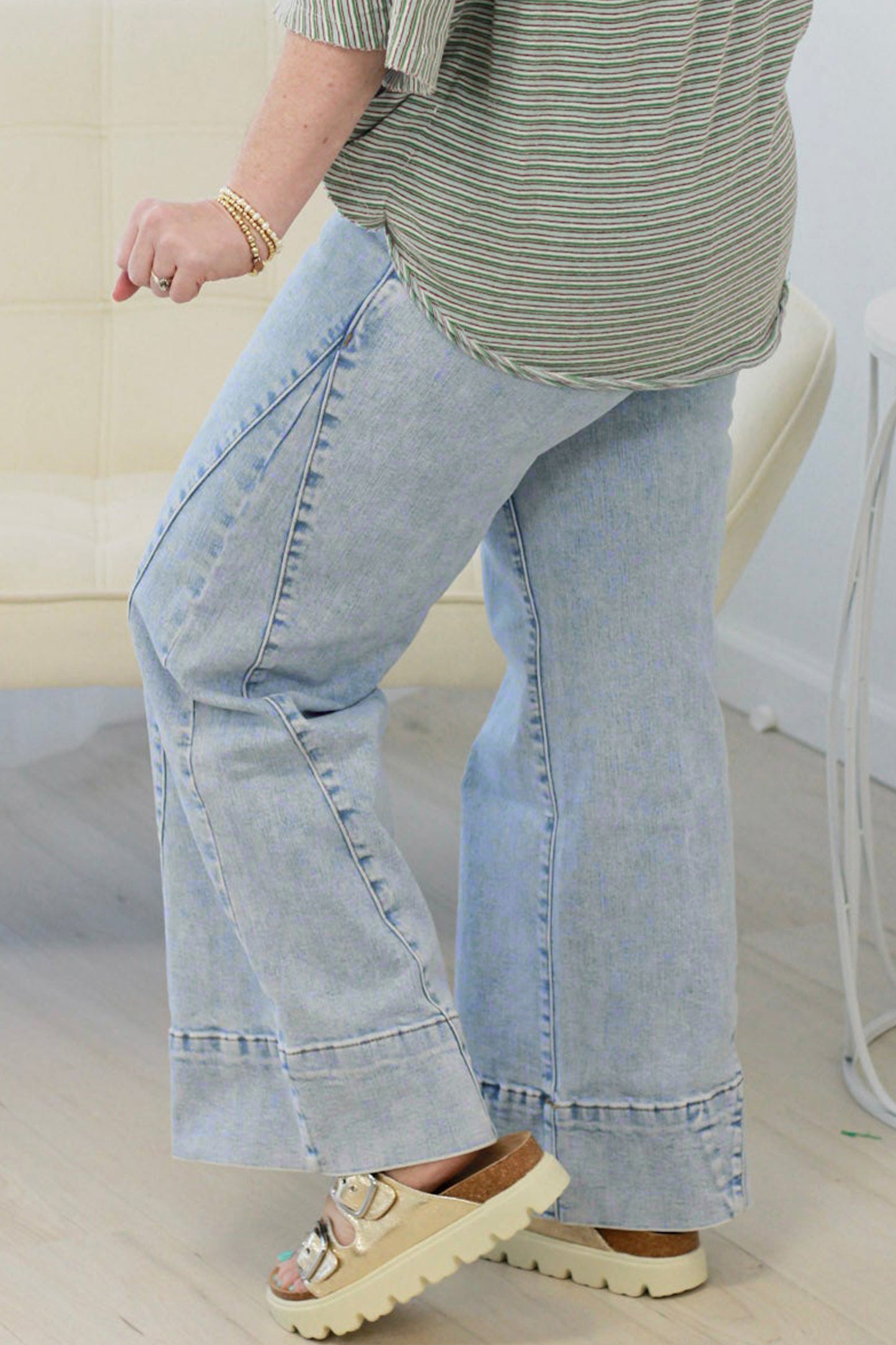 Beau Blue Solid Paneling Loose Fit Plus Size Jeans