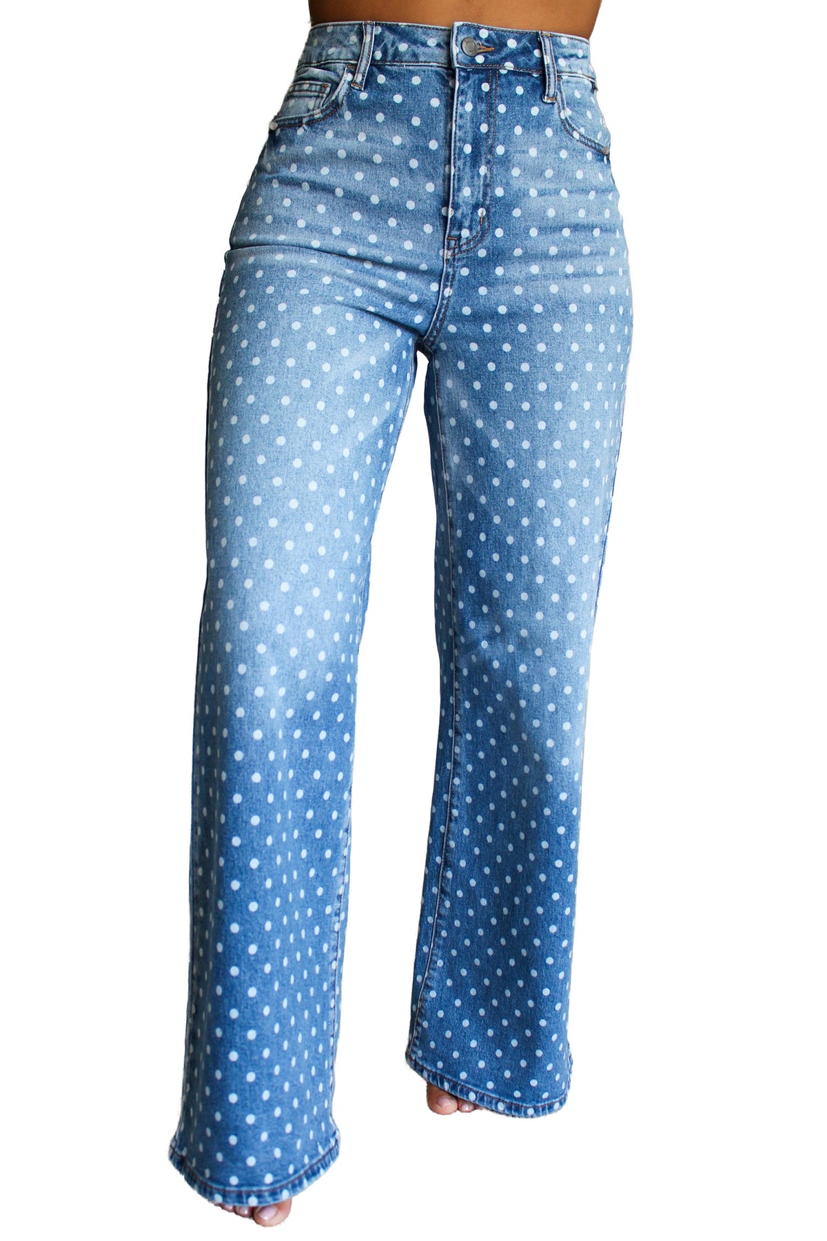 Sky Blue Polka Dot High Waist Shift Jeans