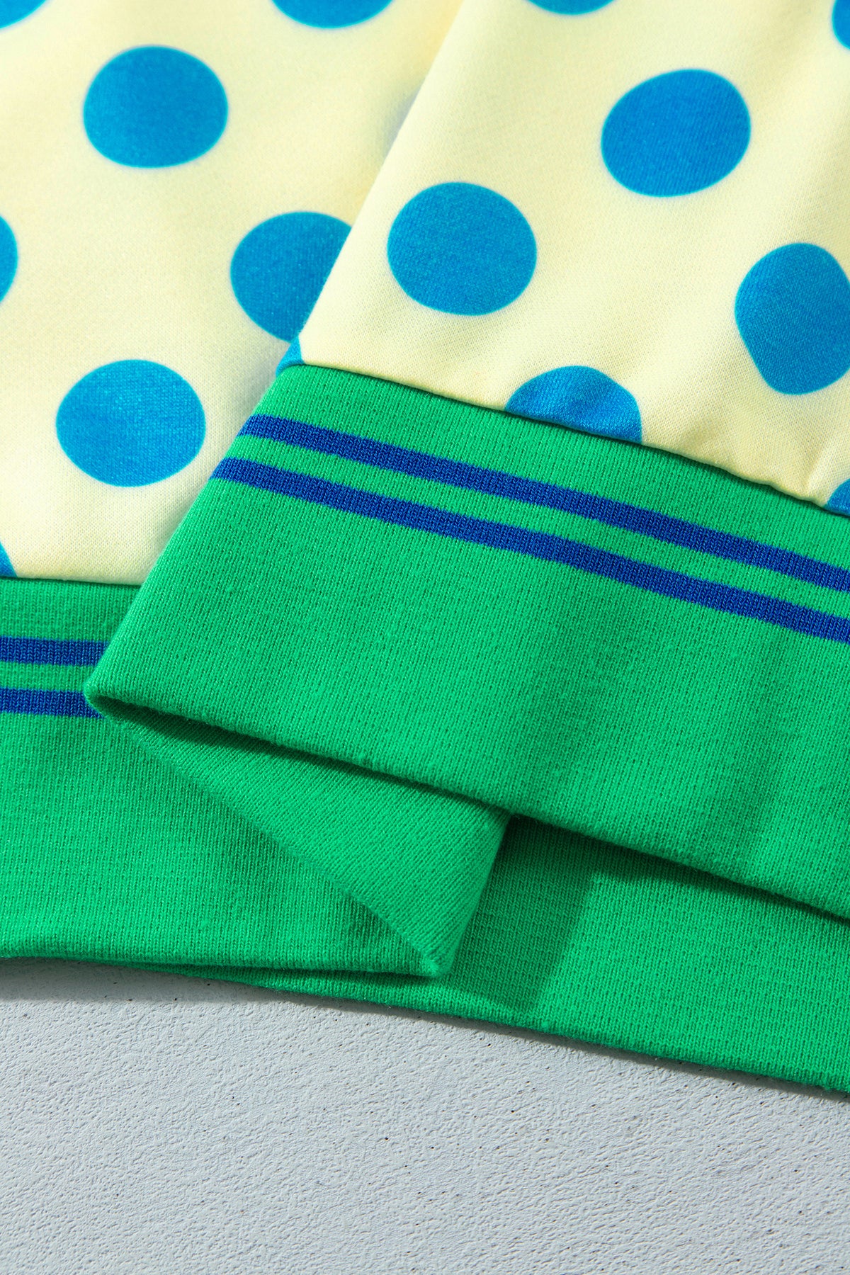 Yellow Polka Dot Striped Trim Mock Neck Sweatshirt
