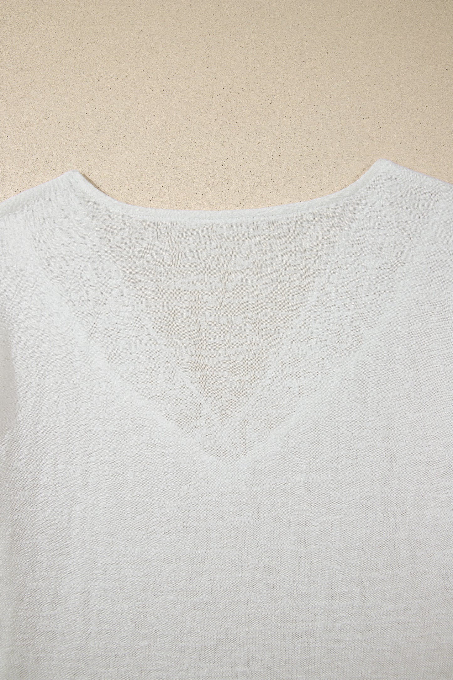 White Hollowed Lace Splicing V Neck T Shirt