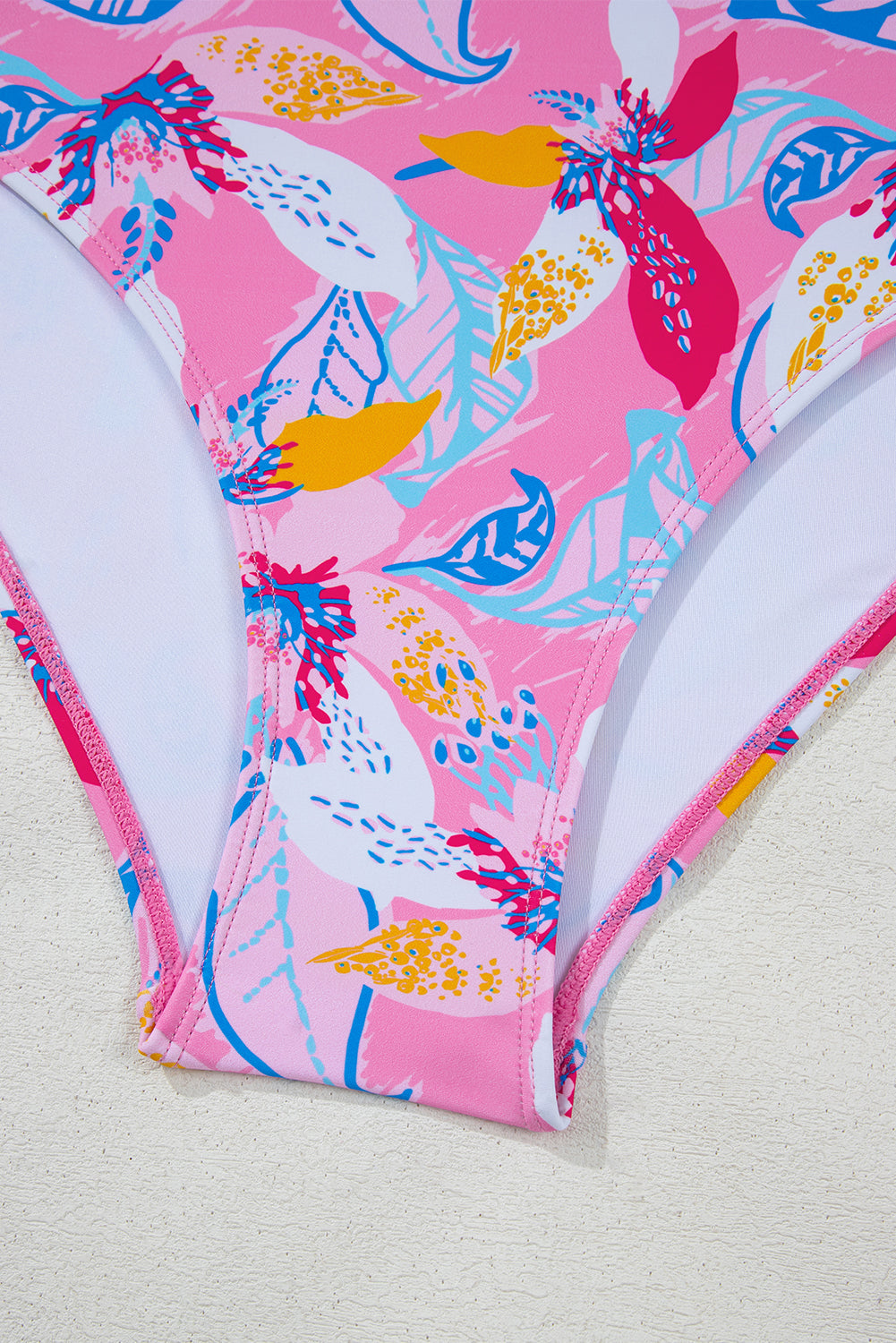 Bikini taille haute à imprimé floral rose et col licou