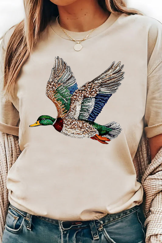 Khaki Flying Mallard Print Crew Neck T Shirt