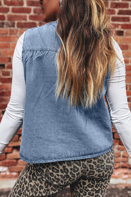Myosotis Denim Pleated Patchwork Sleeveless Top