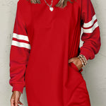 Fiery Red Varsity Contrast Banded Sleeve Shift Sweatshirt Dress
