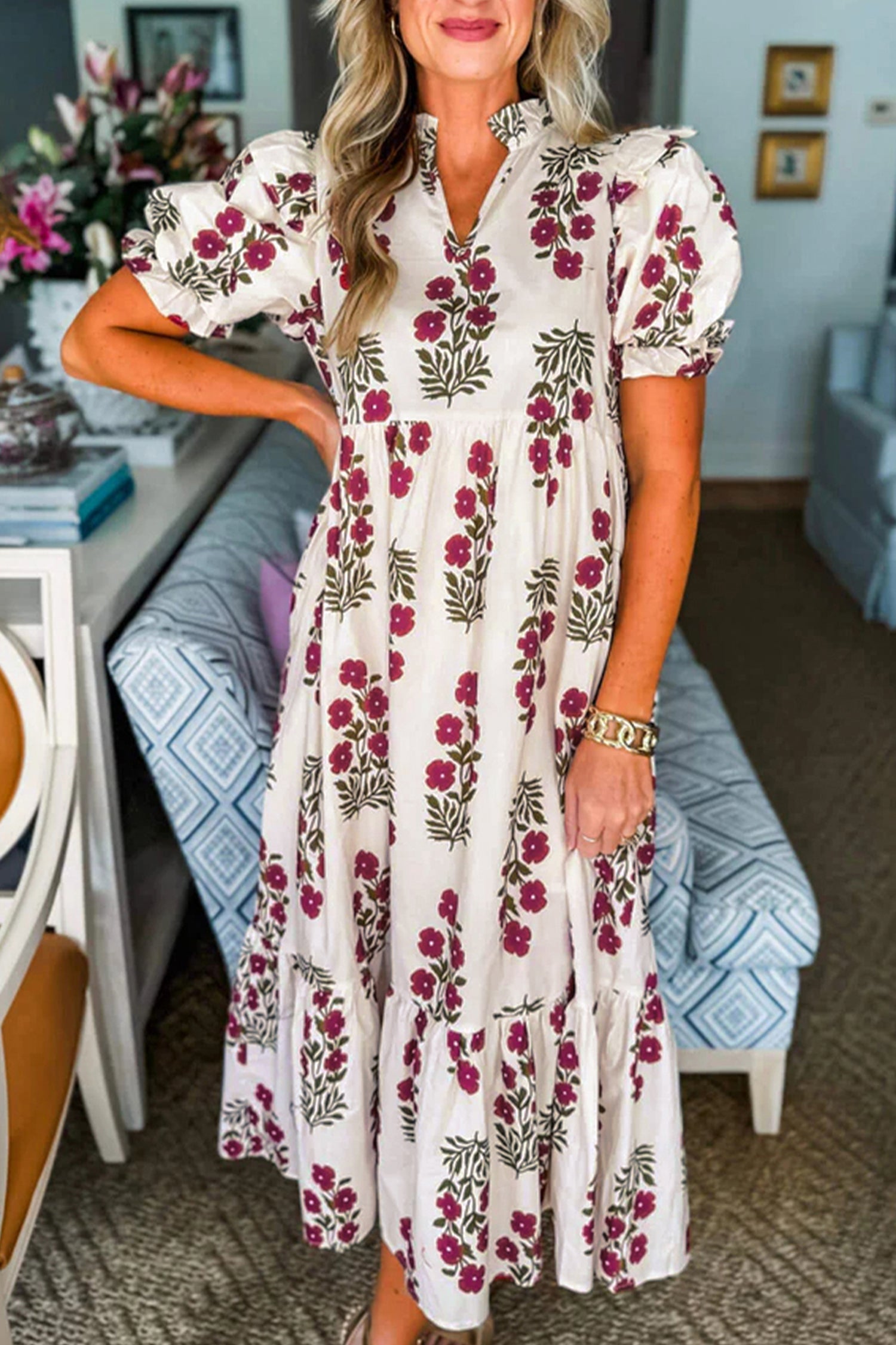 beige color dresser Safari Nazari Three Tiered Maxi Dress main image 0
