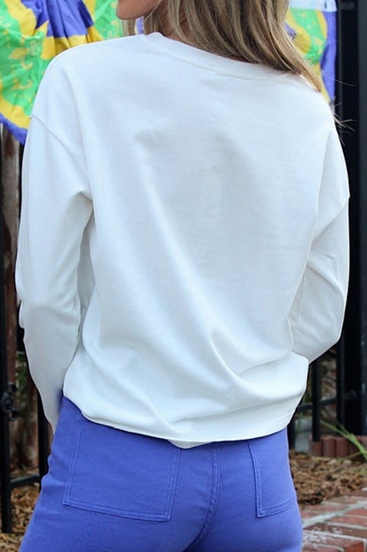 White Sequin 4-leaf Shamrock Long Sleeve Graphic Tee