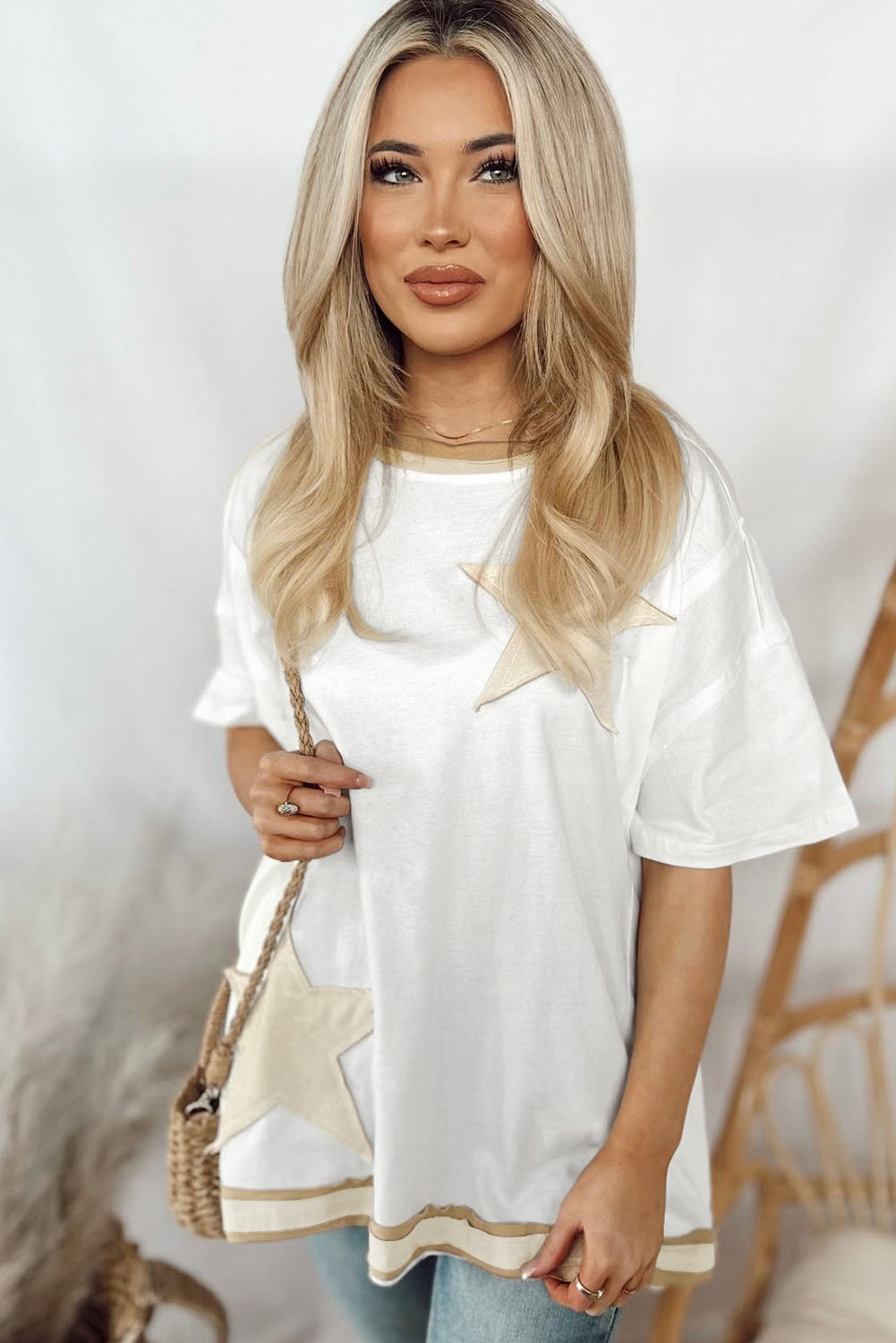 T-shirt oversize blanc avec patch étoile filante