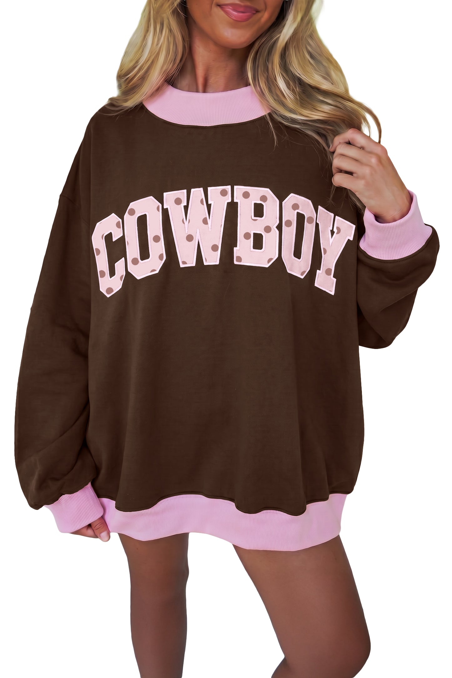 Coffee Polka Dot Letter Graphic Colorblock Tunic Sweatshirt