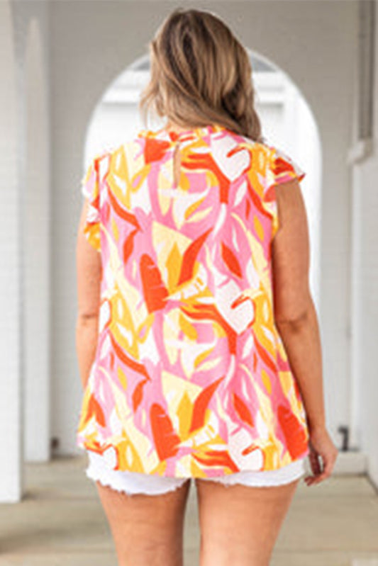 Multicolor Abstract Print Floral Embroidered Plus Size Blouse