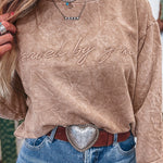 DUNE saved by grace Letter Embroidery Mineral Wash Loose Sweatshirt