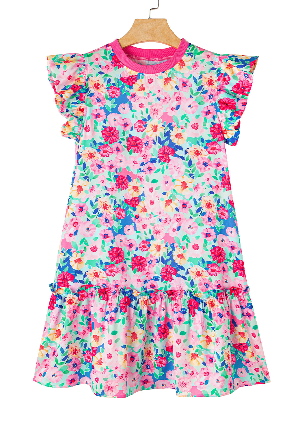 Mini-robe à volants et manches flottantes à imprimé floral multicolore