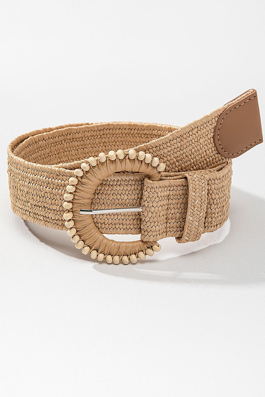 Ceinture tissée en paille perlée style bohème camel