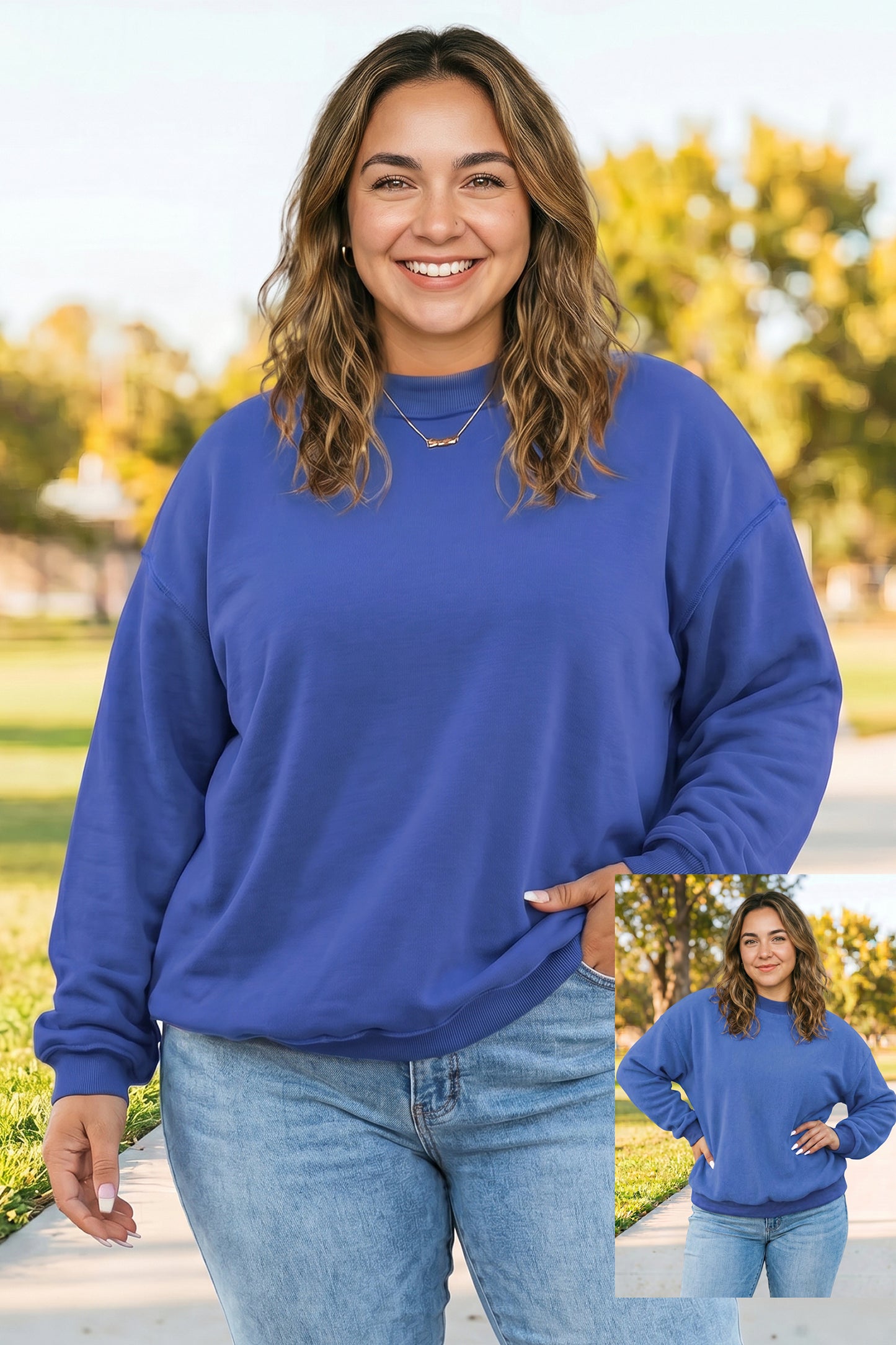 Dark Blue Exposed Seam Detail Reversible Double Wear Plus Size Sweatshirt