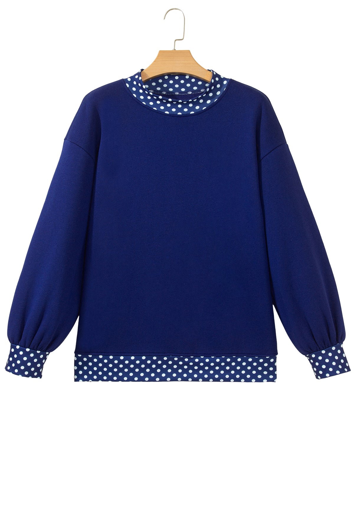 Dark Blue Colorblock Polka Dot Contrast Trim Oversized Sweatshirt