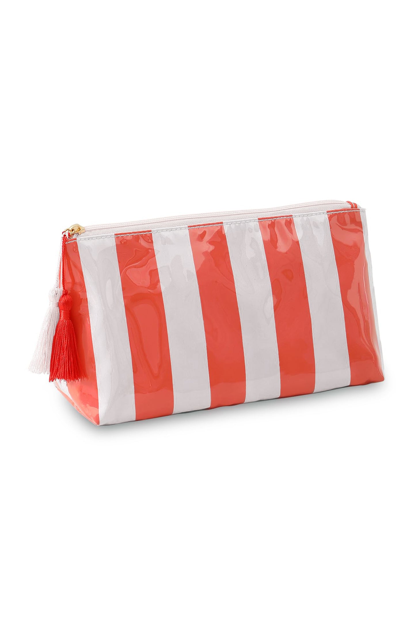 Carrot Striped Vinyl Waterproof Tassel Zipper Makeup Bag