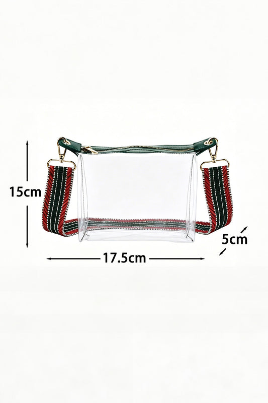 Blackish Green Contrast Trim Zipped Transparent PVC Single Shoulder Bag