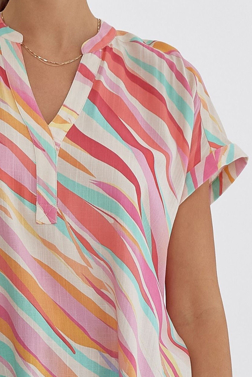 Haut blanc à manches courtes et col cranté, imprimé abstrait, grande taille