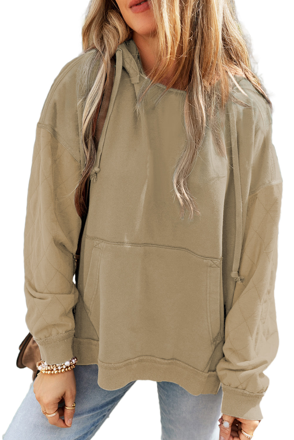Parchment Quilted Patchwork Exposed Seam Hoodie