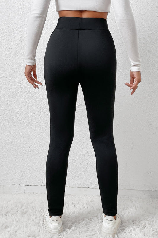 Leggings d'hiver taille haute avec doublure en polaire noire