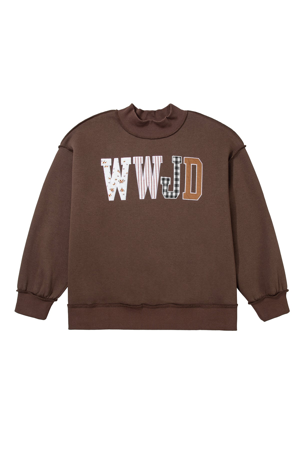 Coffee WWJD Mix Pattern Letter Graphic Exposed Seam Loose Plus Size Sweatshirt