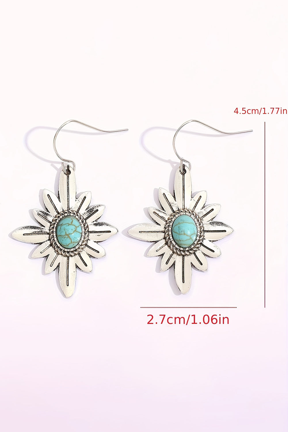 Boucles d'oreilles crochet en forme de fleur turquoise occidentale argentée