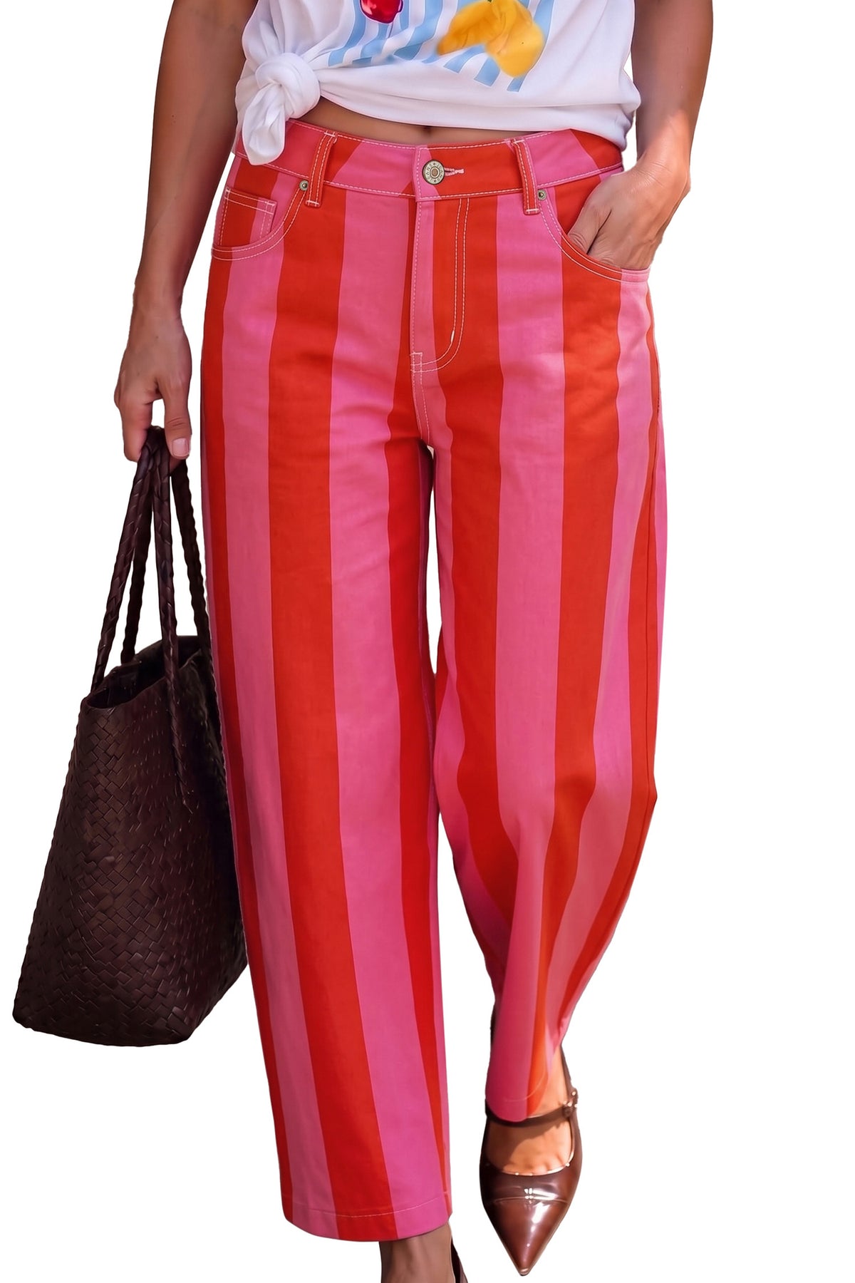 Pink Stripe Nature Waist Casual Shift Jeans
