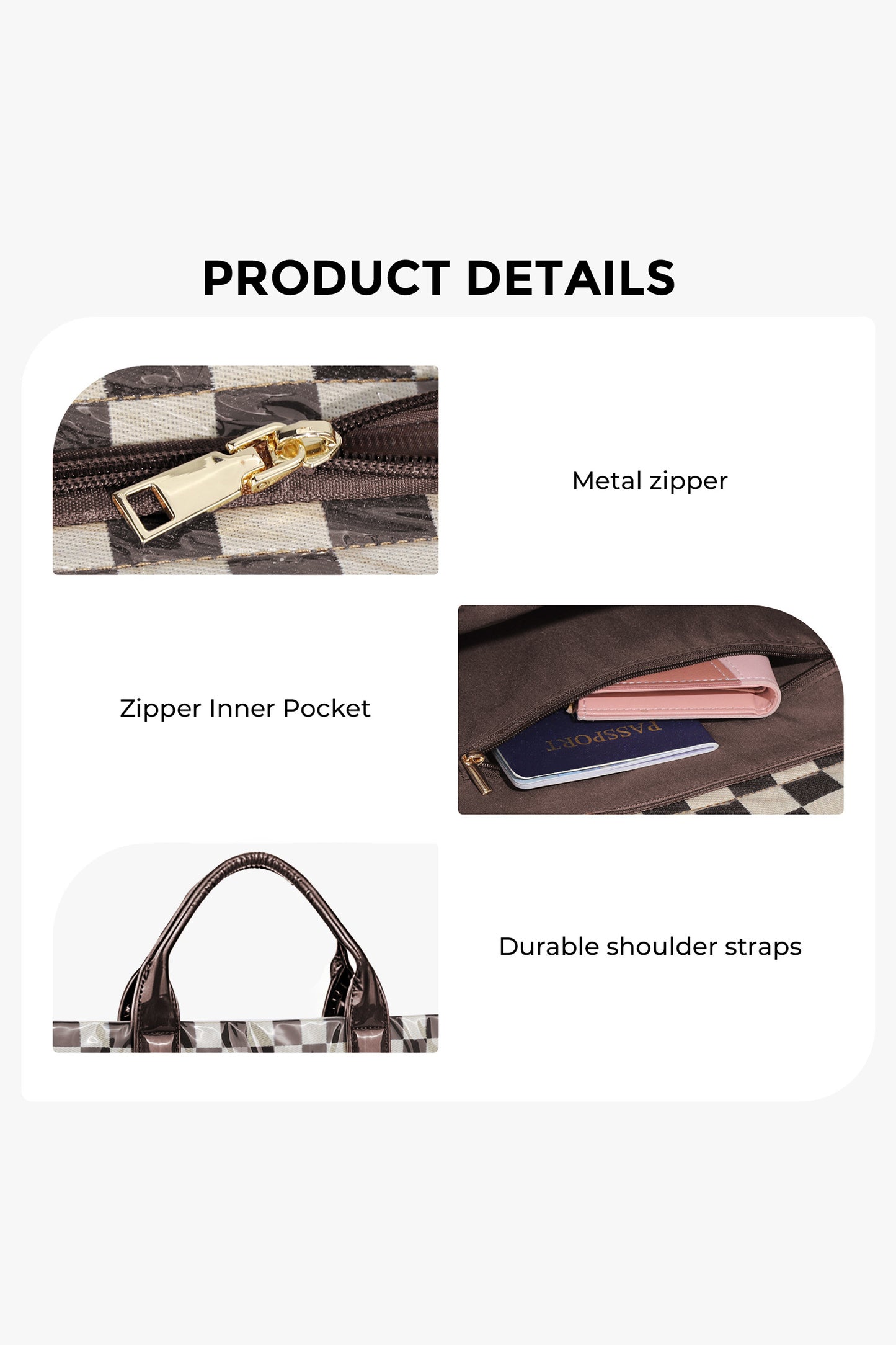 Color black Checkered Glossy PU Leather Tote Bag