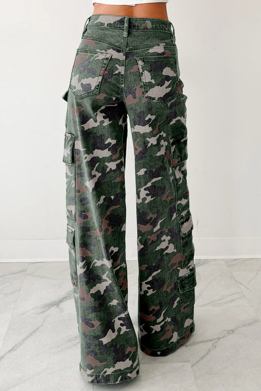 Green Camo Cargo Wide Leg Pants