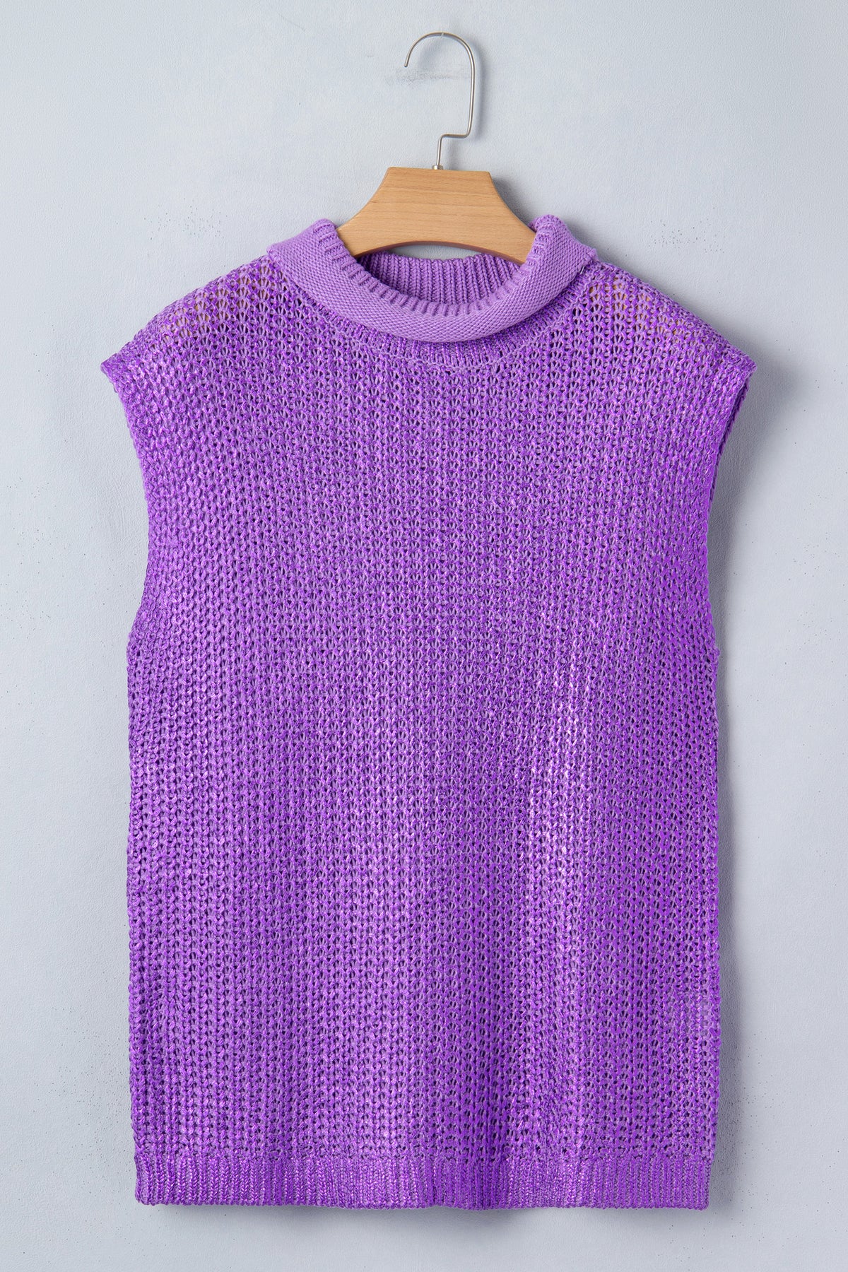 Wisteria Solid Color Knit High Neck Short Sleeve Sweater