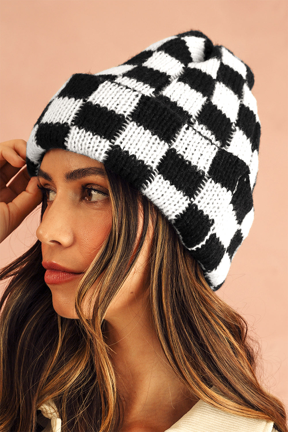 Black Two Tone Checkered Folded Eaveless Beanie Cap – HannaBanna