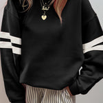 Black Varsity Striped Detail Drop Shoulder Oversized Sweatshirt