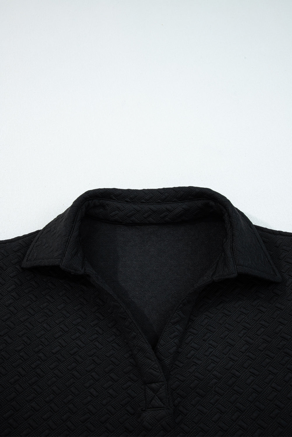 Black Stylish Textured Striped Patchwork Polo Collar Pullover Sweatshirt